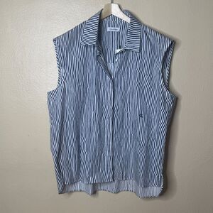 Calvin Klein Navy and White Striped Sleeveless Blouse